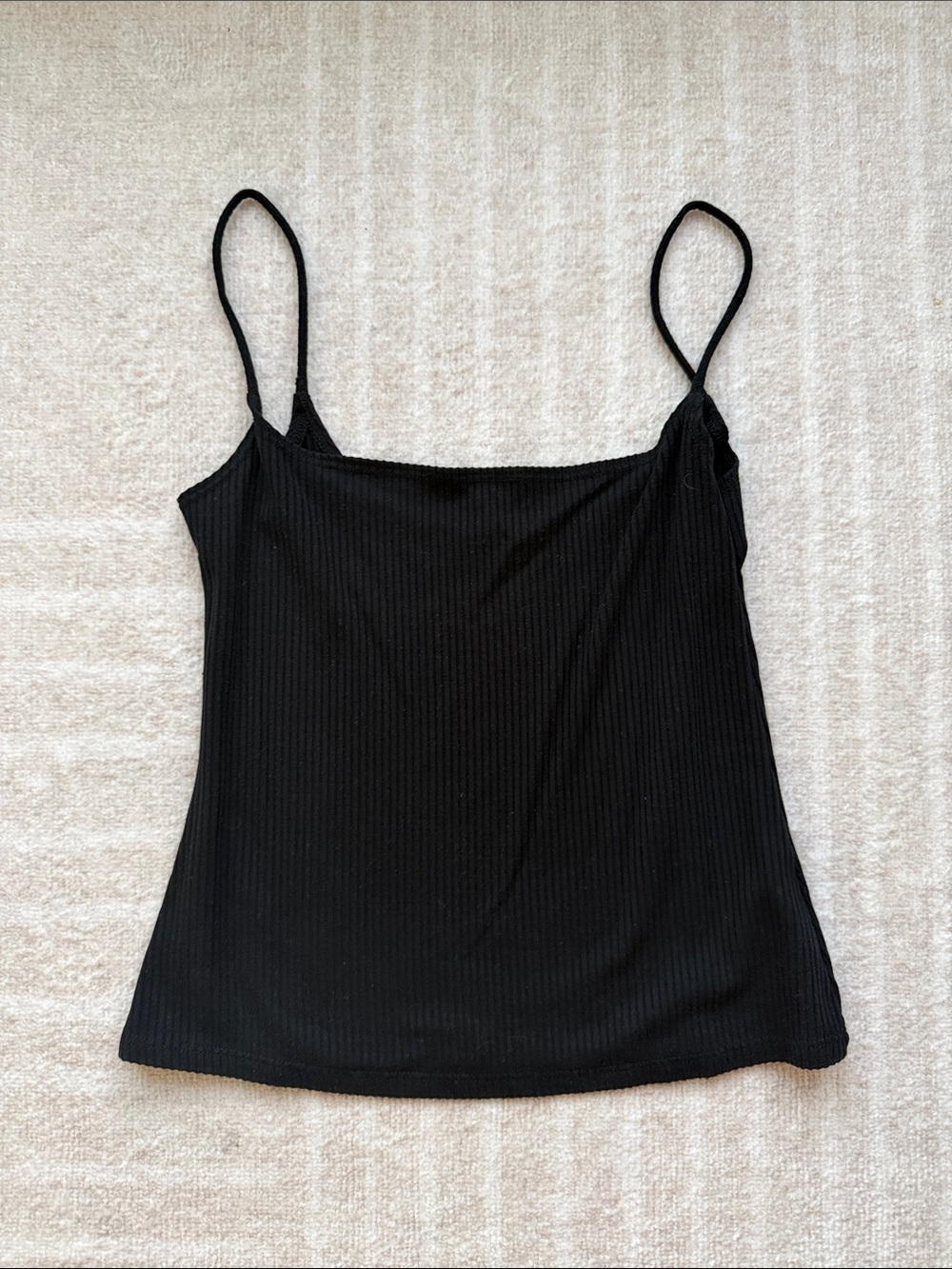 Reformation Black Ribbed Spaghetti-Strap Cami Top